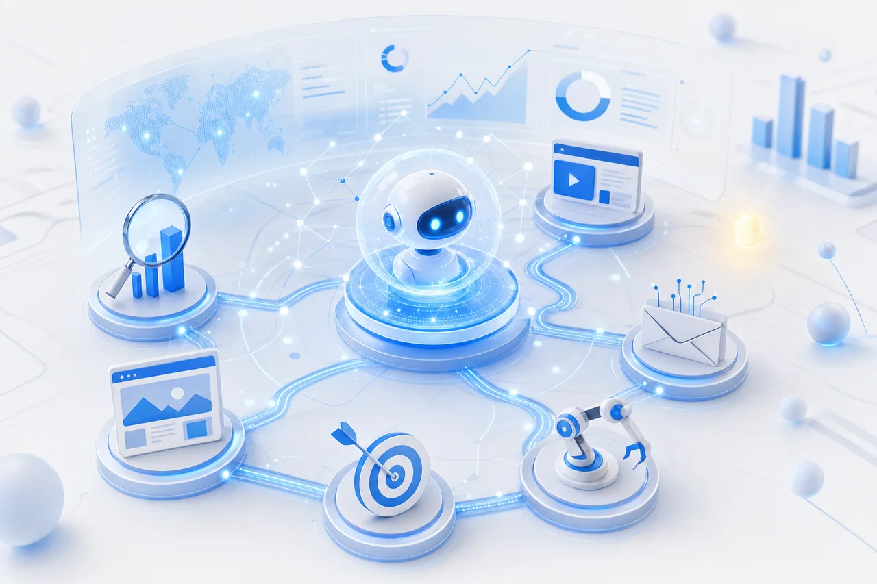 Agentic AI hub connecting SEO, web design, automations, email, and analytics for NTL of NYC
