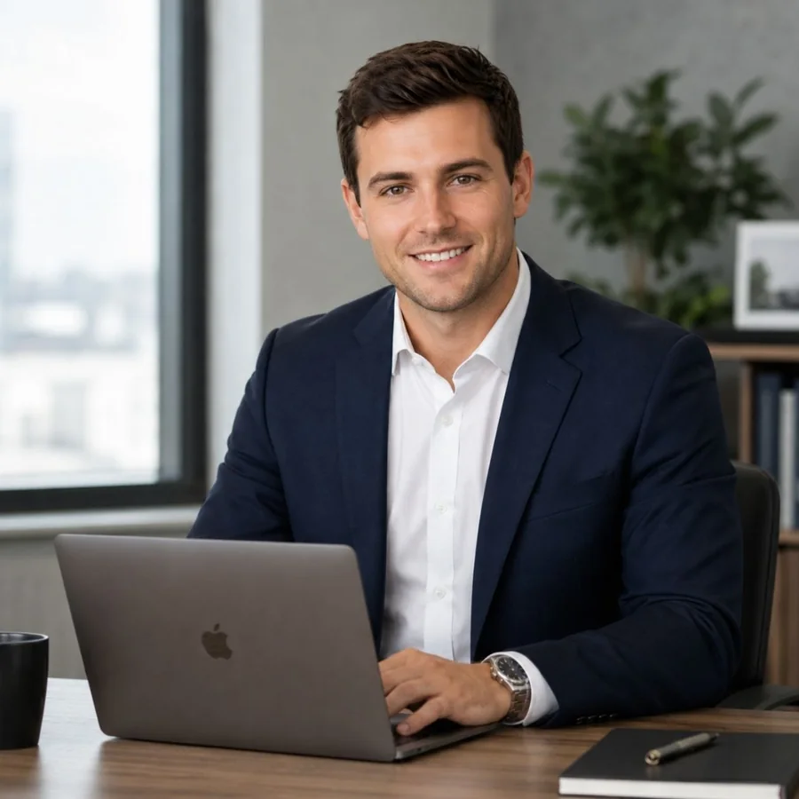 Josh Whittaker working through a client conversation at his desk